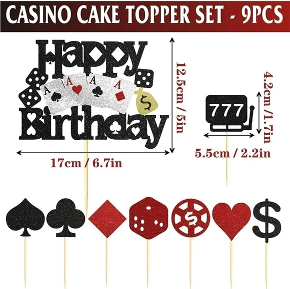 9 Piece Casino Themed  Cake Topper - Picture 3 of 6